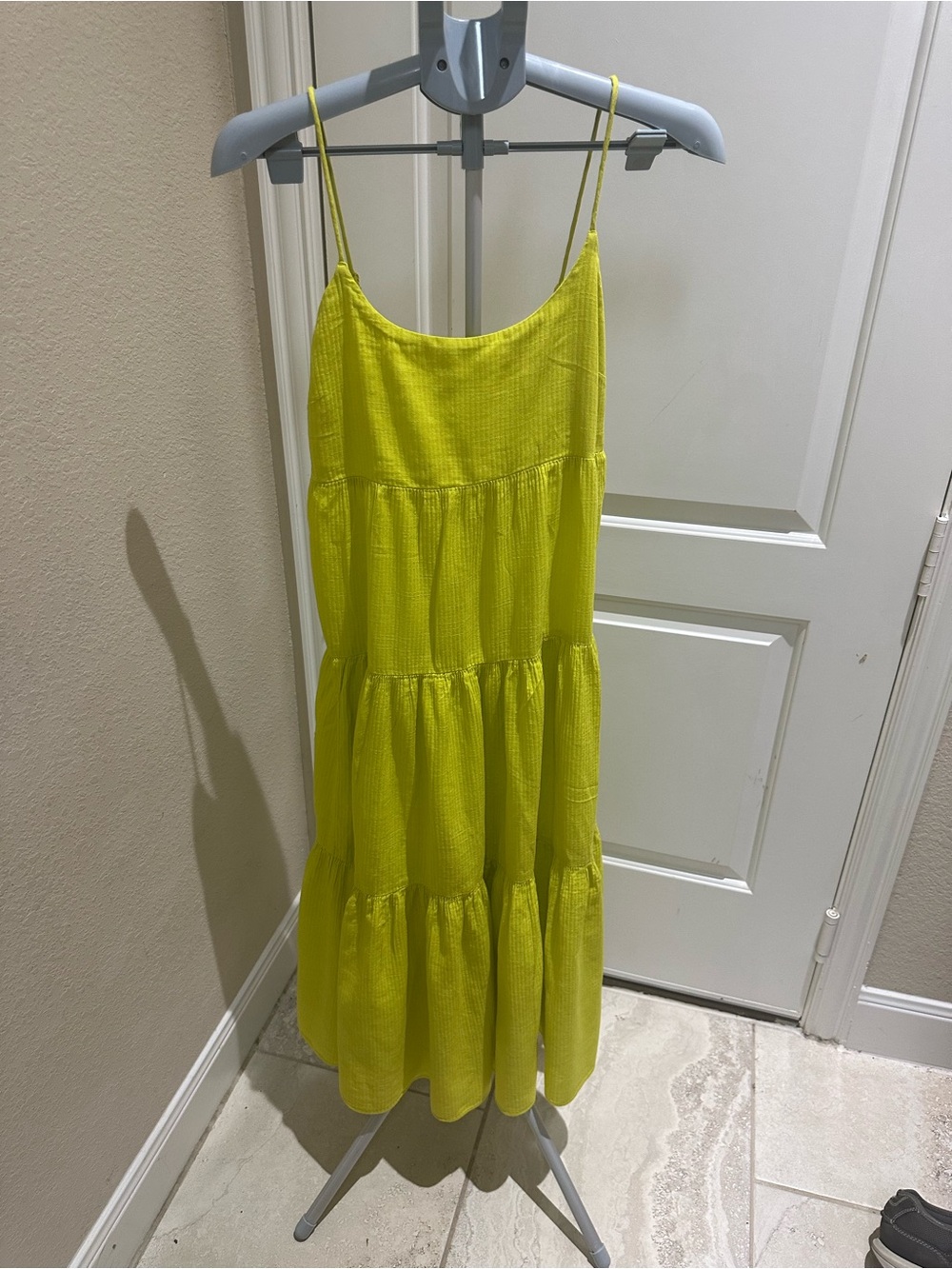 J. Crew Neon Lime Spaghetti-Strap Tiered Dress